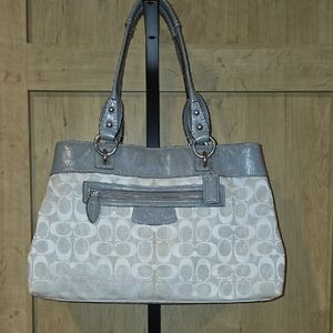 (J8) Coach Gray and Light Gray Shoulder Bag with Monogram Pattern